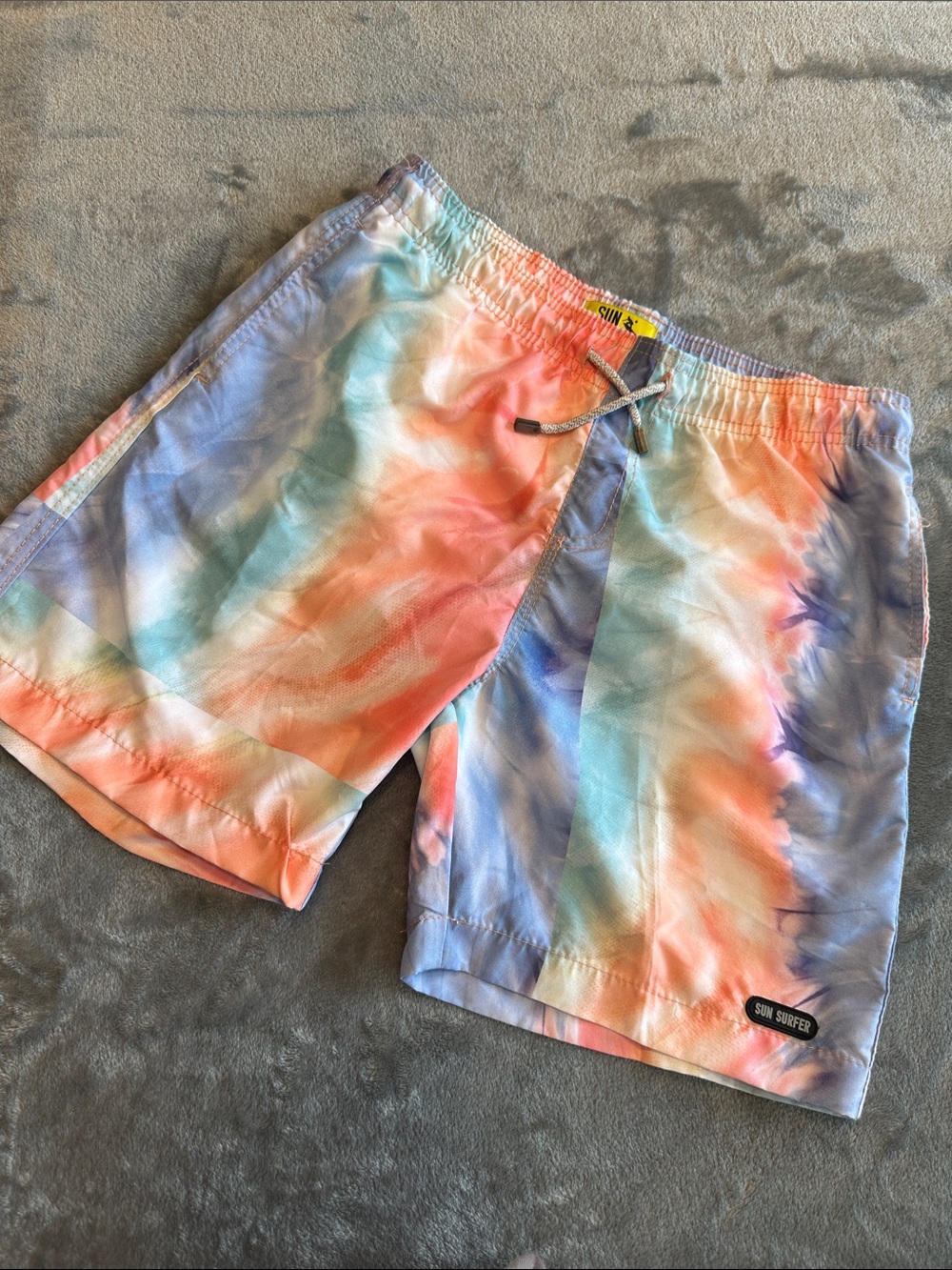 Like New Sun Surfer 🏄🏻‍♂️ Tie-Dye Swim Shorts - Pastel Rainbow Sz 14
